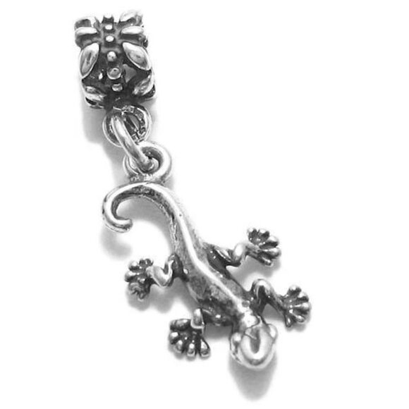 GECKO LIZARD EURO BEAD CHARM IN 3D STERLING SILVER. - Picture 1 of 2